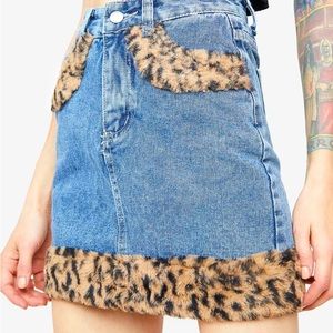 Dollskill Leopard Fur Trimmed Denim skirt